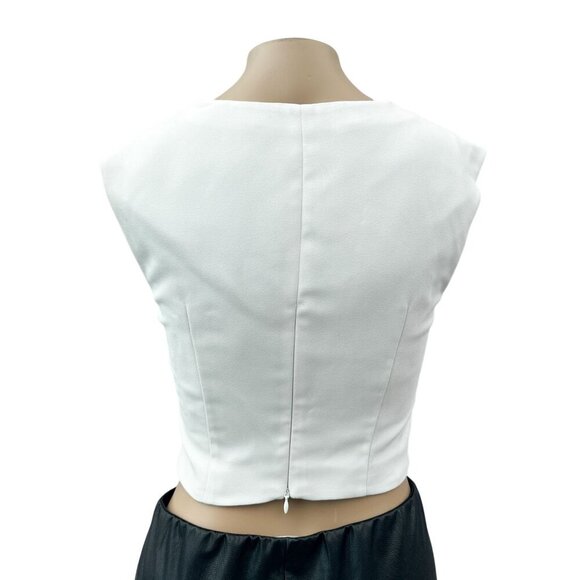 Marciano Crepe White Sleeveless Faux Wrap V-Neck Crop Top Zip Back Womens XS - Picture 3 of 9